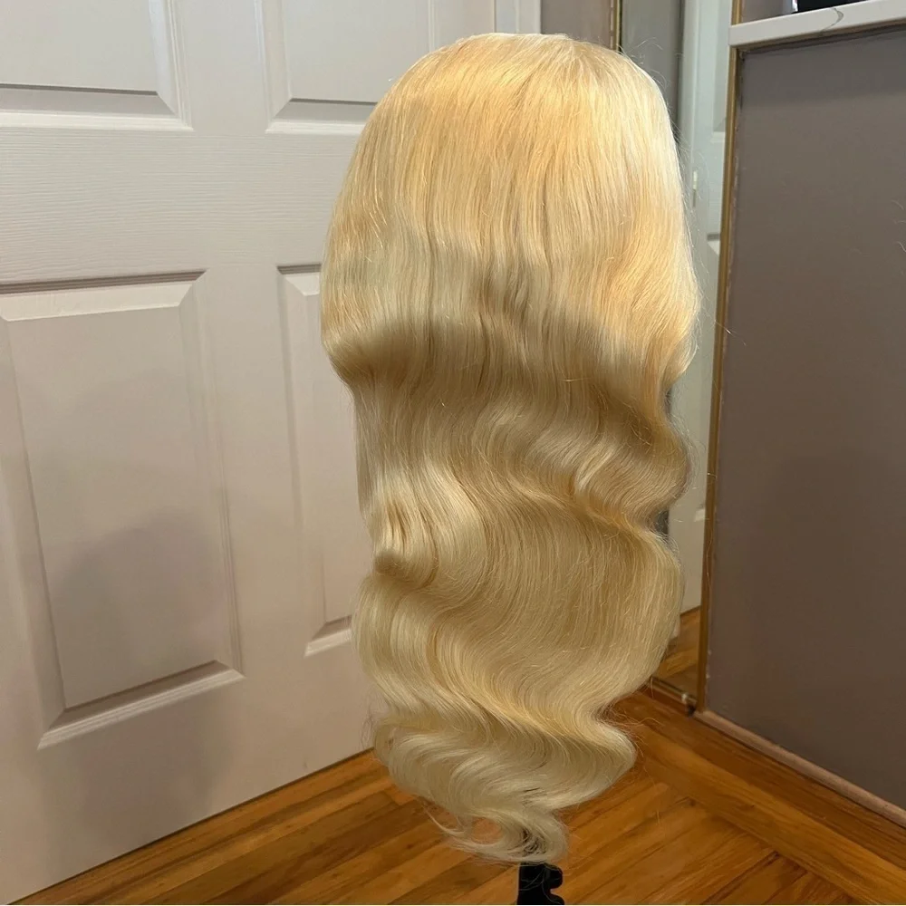 26” Bleach Blonde Body Wave 13x6 HD Lace Front Wig Human Hair 200% Density #CD1